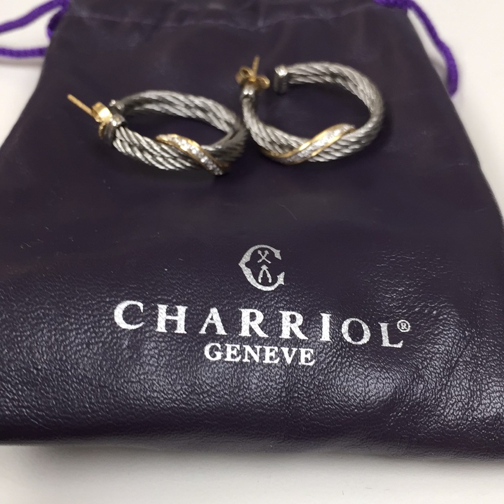 Charriol Signature Cable 18k Gold Diamond Earrings